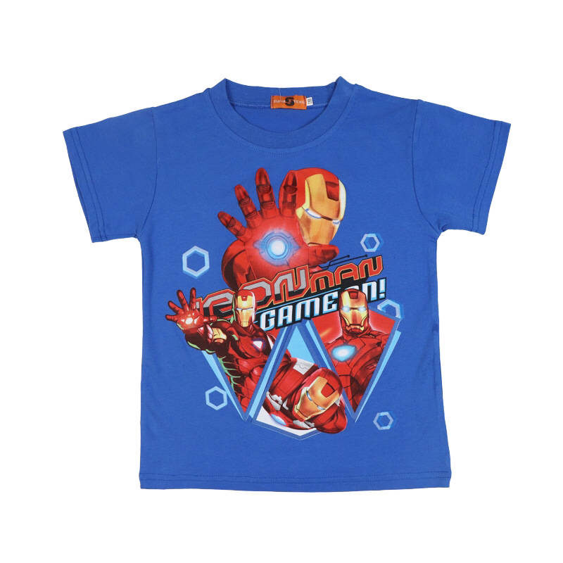 Blue Ironman themed boys t-shirt front side