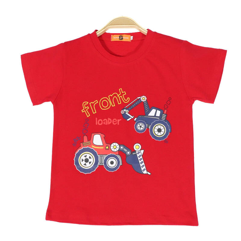 Red Tractor Themed Boys T-shirts front side