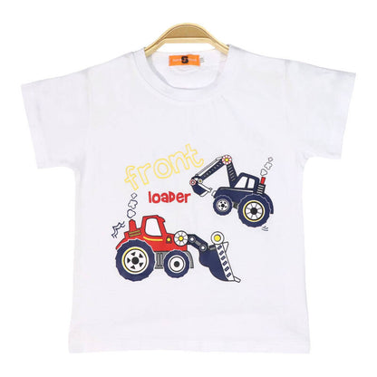 White Tractor Themed Boys T-shirt front side