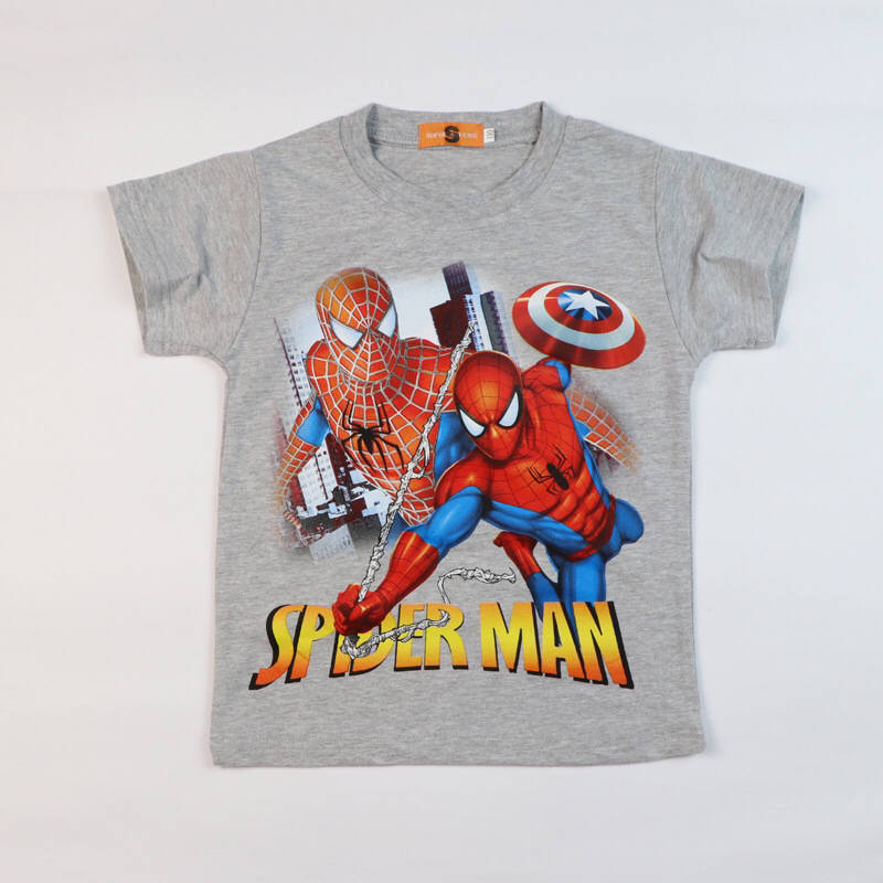 Grey Spider-Man themed boys t-shirt front side