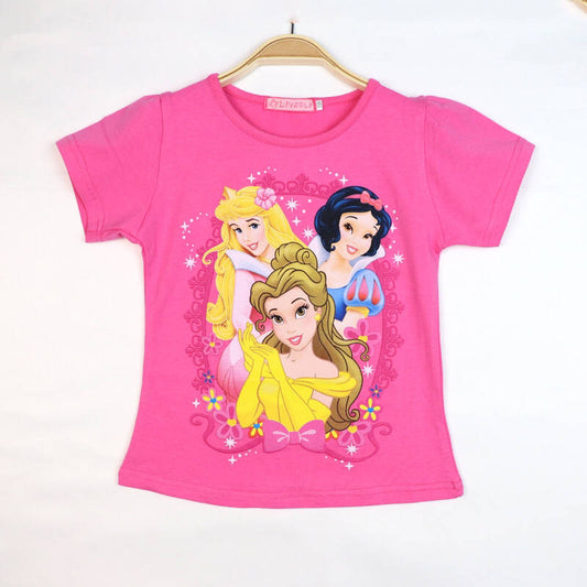 Hot Pink Disney Princess Themed Girls T-shirts Front side