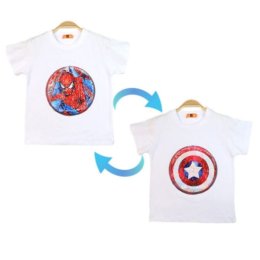 WhitecSpider-Man/Captain America two-way t-shirt front side