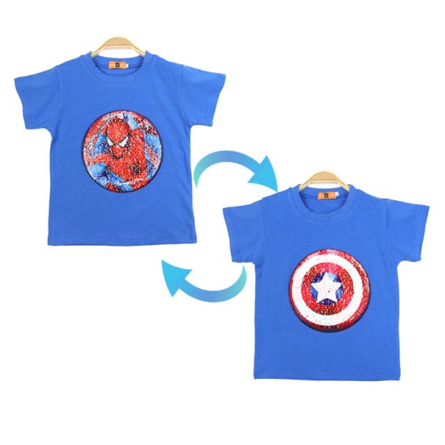 Blue Spider-Man/ Captain America two way boys t-shirt front side