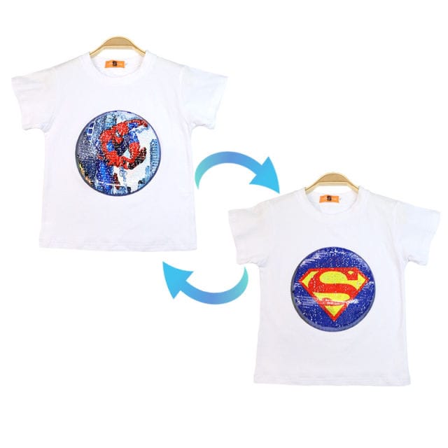 White Spider-Man/ Superman two-way boys t-shirts front side