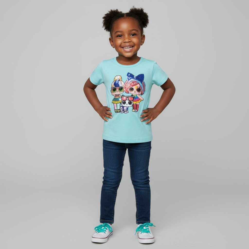 High-Quality Stella Lou Themed Girls Sequin T-Shirt | Size 6 | Sparkly & Fun