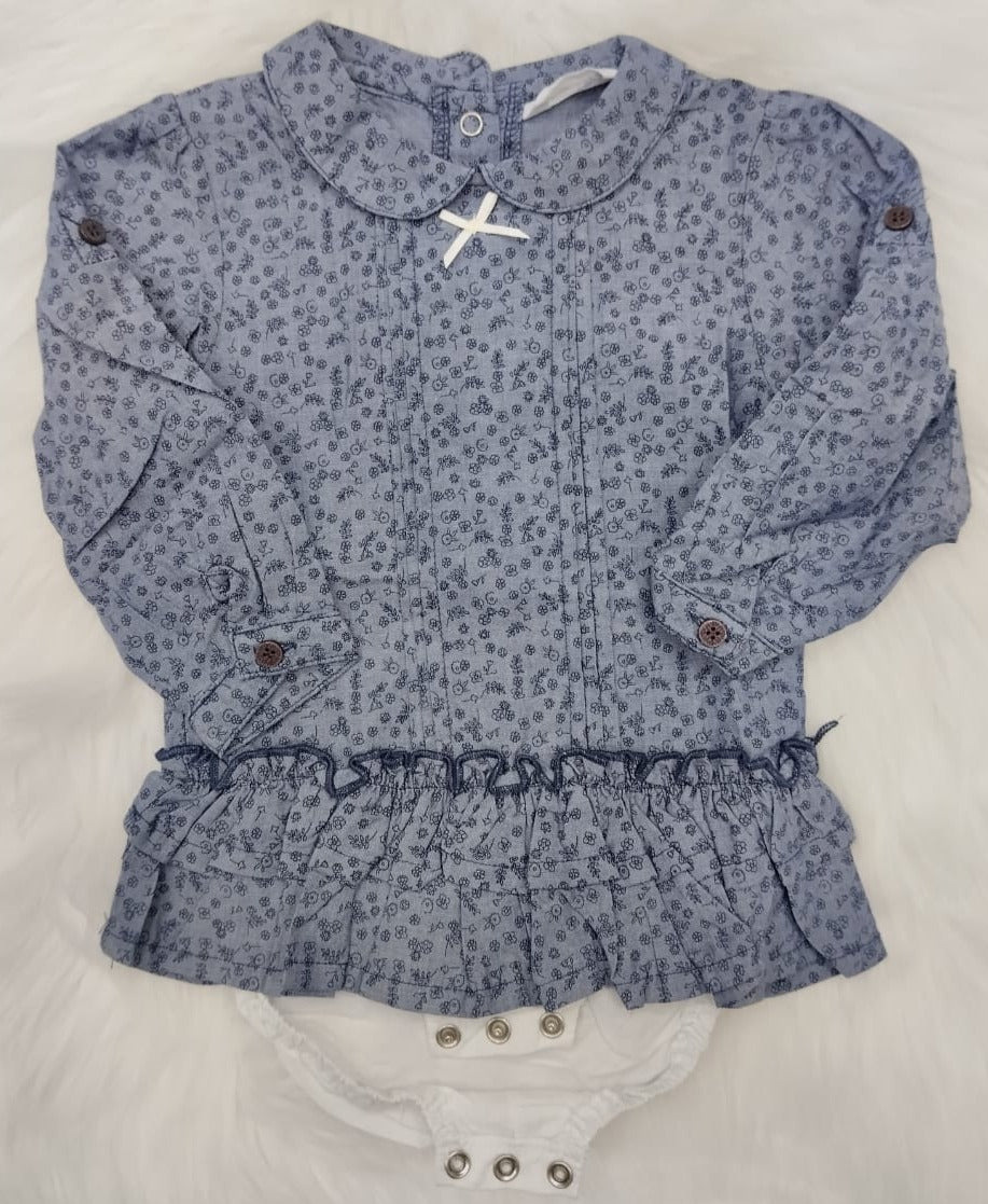 Blue Flower print girls Bodysuit Shirt