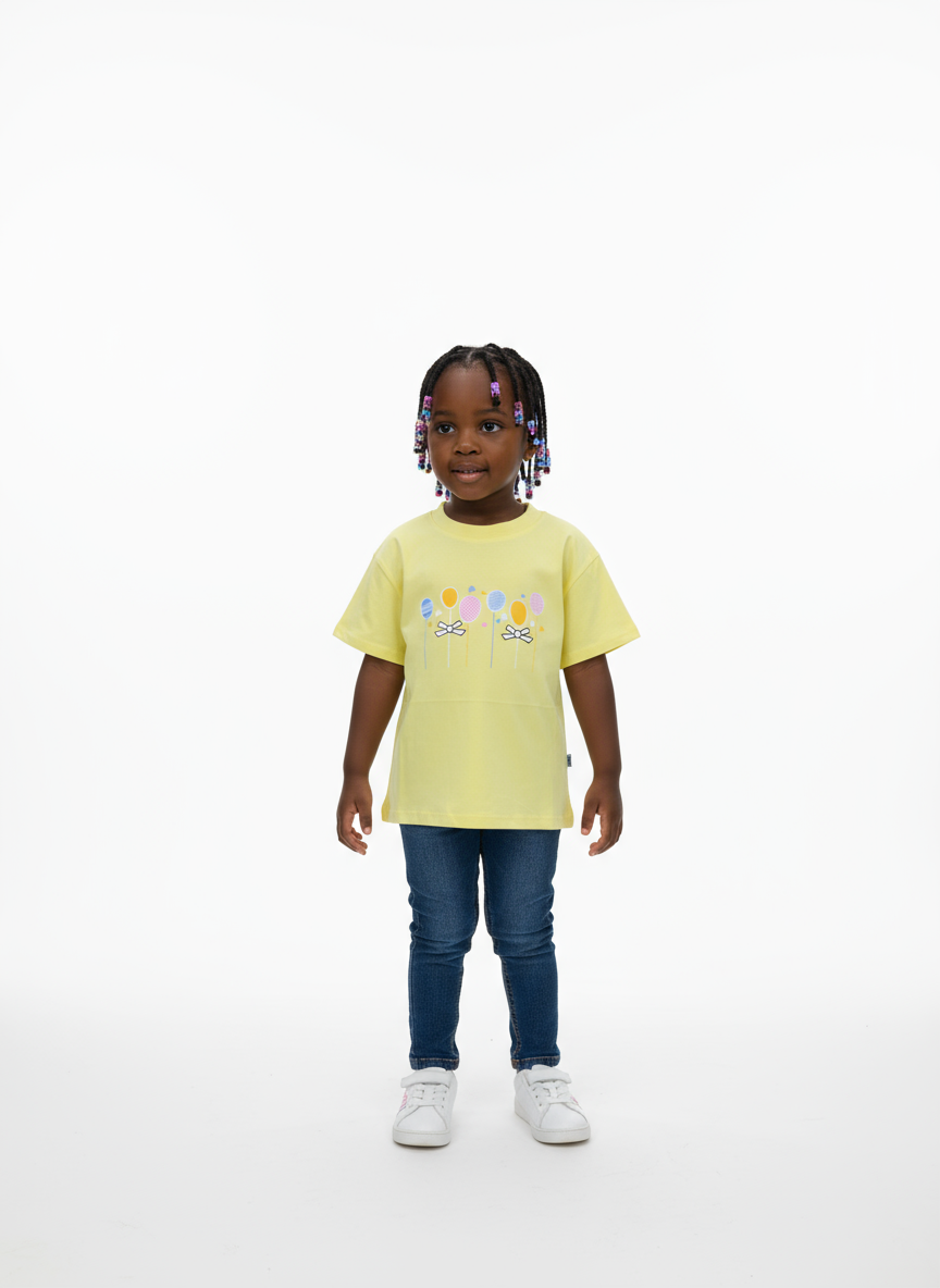 Yellow Short-Sleeved Girls T-Shirt | Size 100 (3–4 yrs) | Cotton Comfort