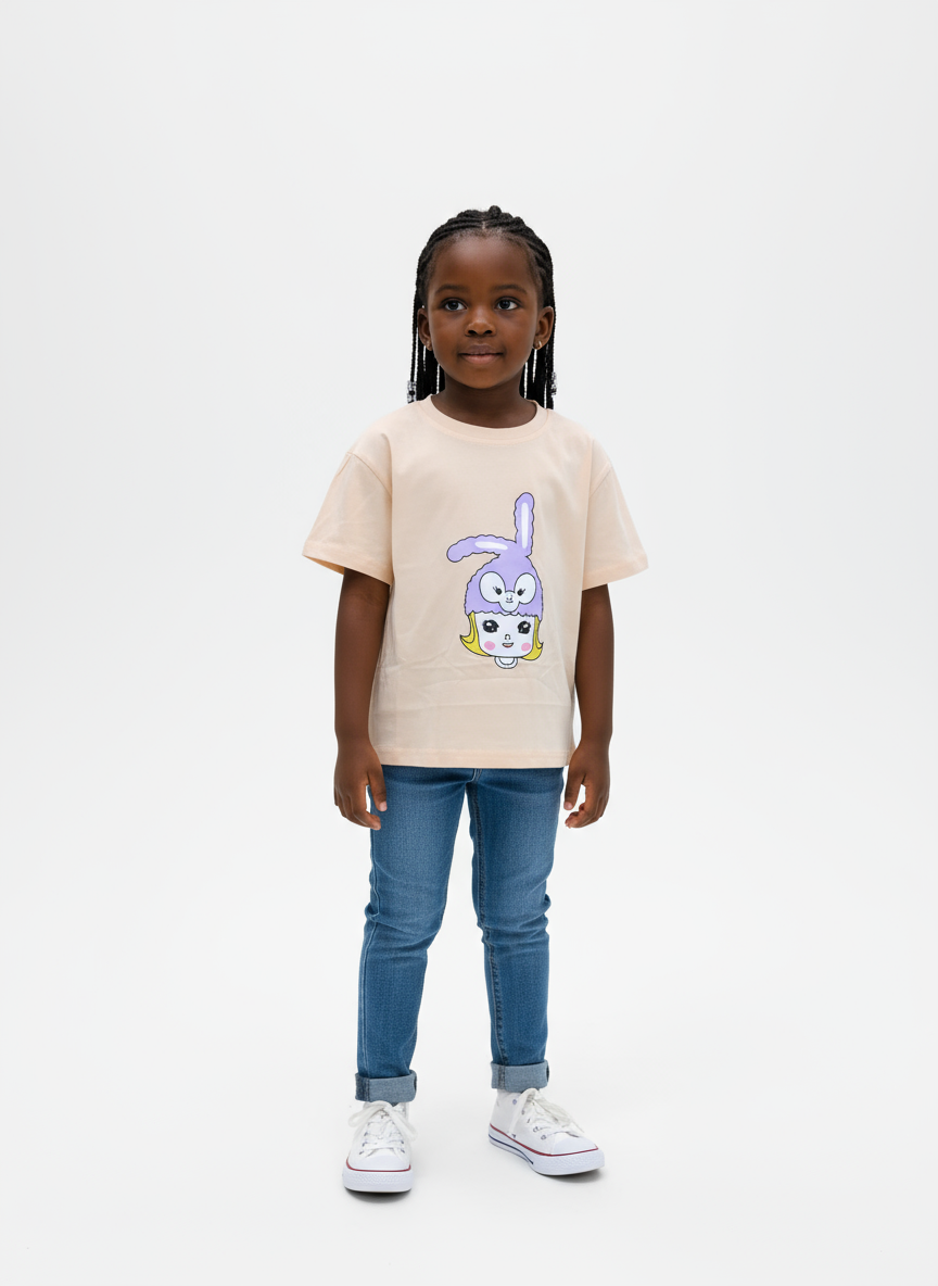 Girls Peach Short-Sleeved T-Shirt | Ages 3–4, 4–5 | Soft & Stylish