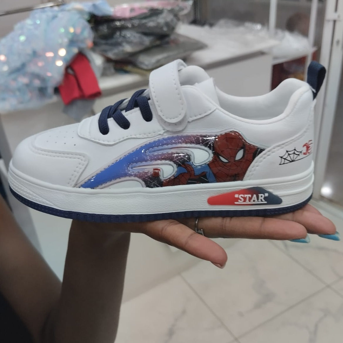 White spiderman themed shoes