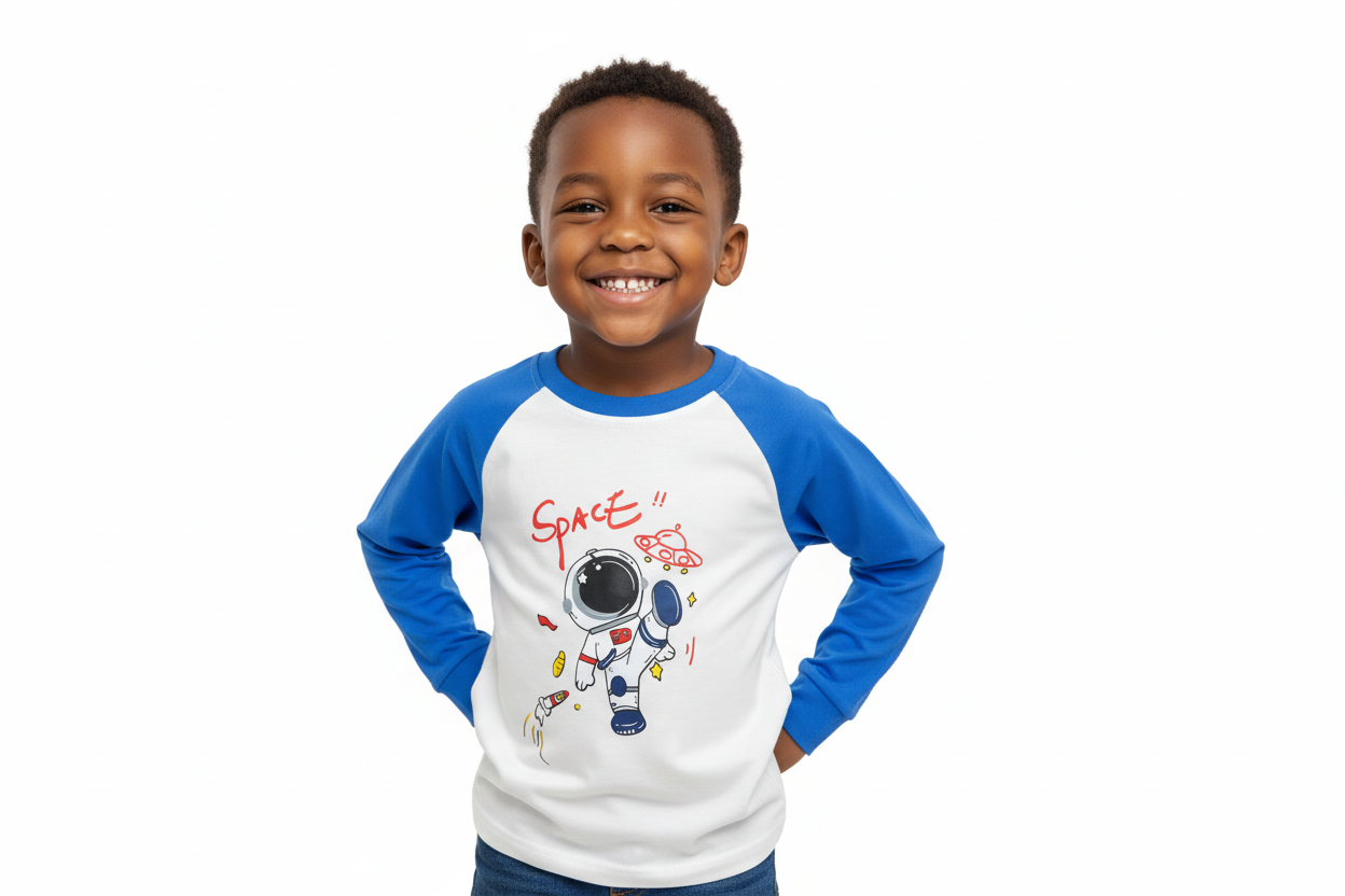 Space Boys’ Long Sleeve T-Shirts | Sizes 110–120 | Blue, White, Grey