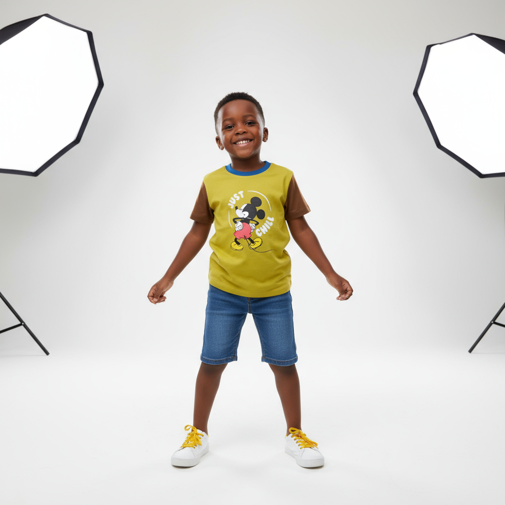 Olive Green Girls’ Short Sleeved T-shirt “Just Chill” | Size 130 | 100% Cotton