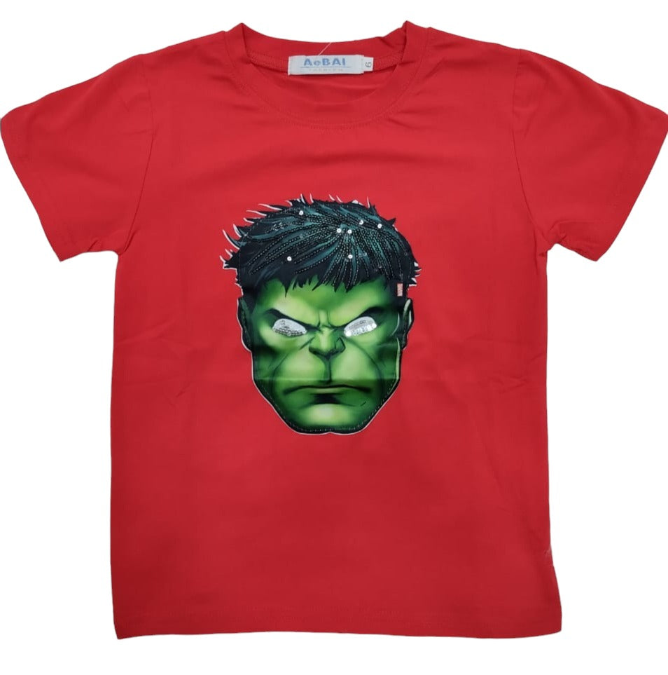 Red Boys hulk themed sequin shirt