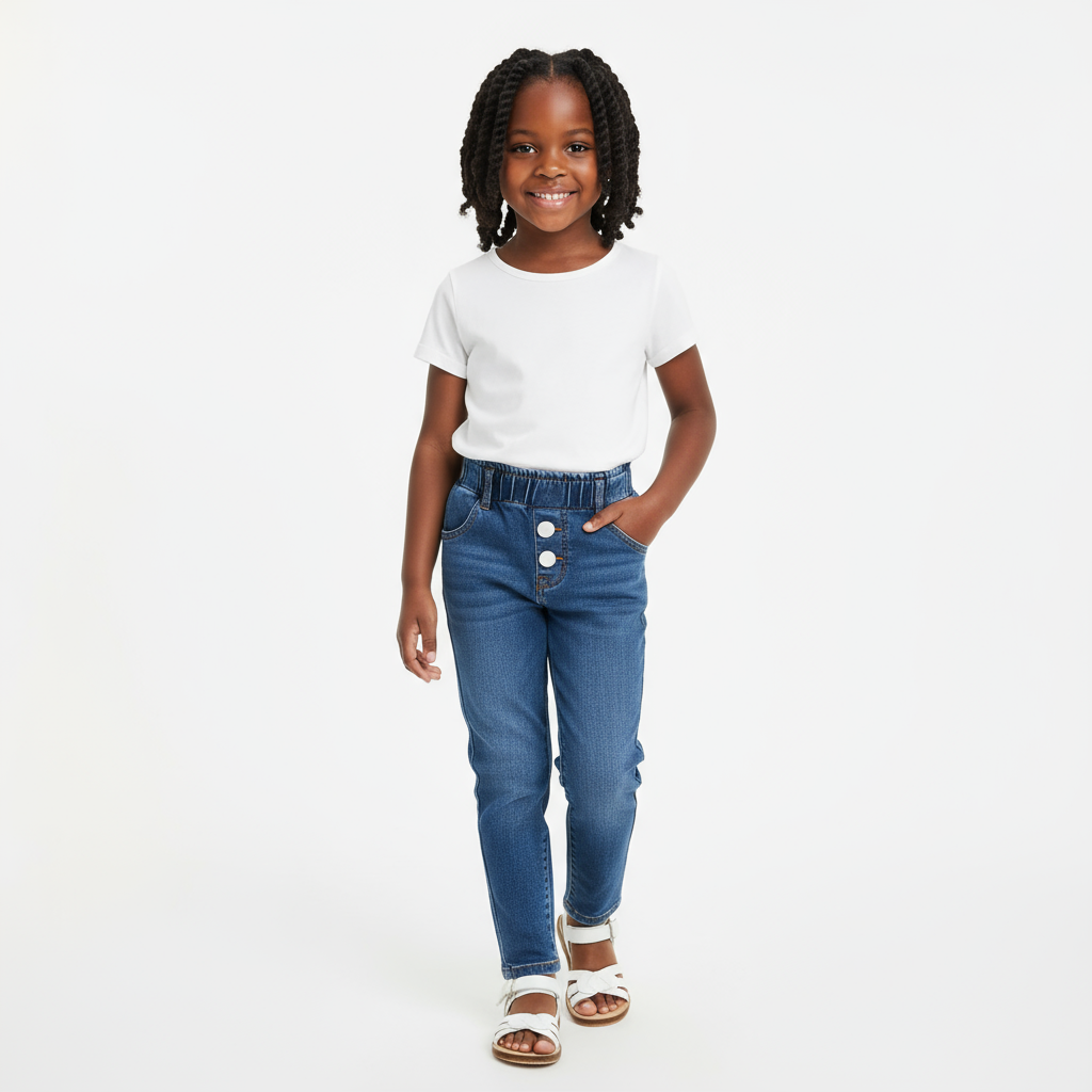 Girls Cotton Jeans with Waistband | High Quality & Comfortable