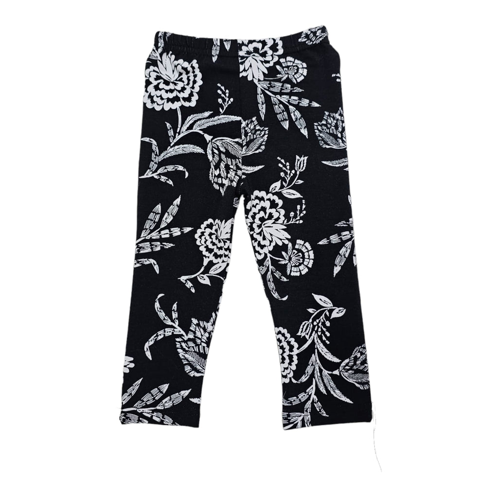 High Quality Black with White Floral Girls' Tights | Sizes: 60, 65, 70, 80