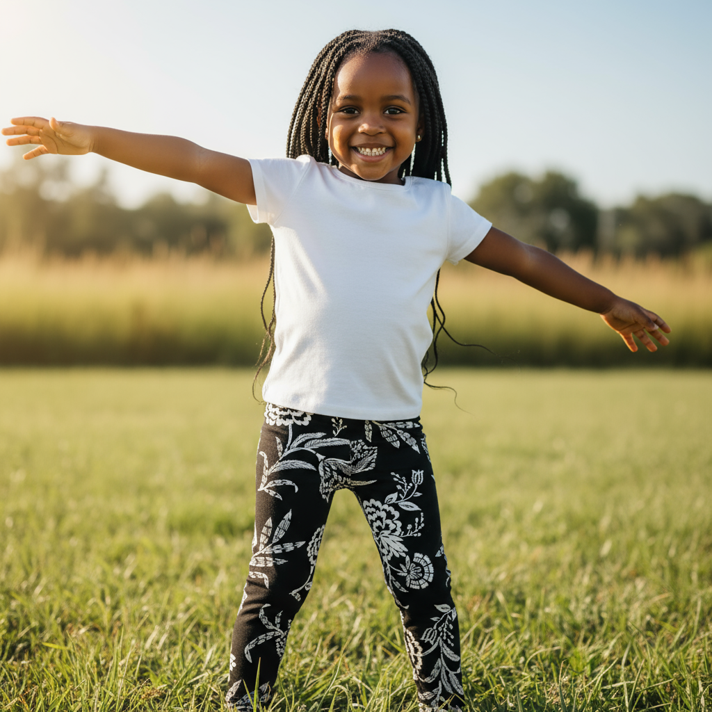 High Quality Black with White Floral Girls' Tights | Sizes: 60, 65, 70, 80