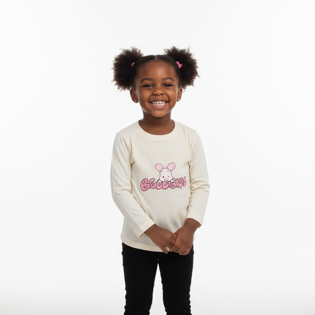 High Quality Becca Girls Long Sleeve T-Shirt | Cream & Pink | Sizes 4–8 yrs