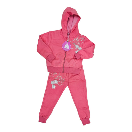 Pink floral Girls Zip Up Tracksuit