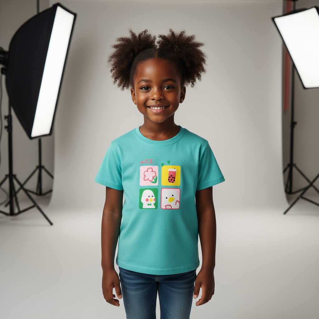 Nice Blue Short-Sleeved Girls T-Shirt | Sizes:3-7yrs | 100% Cotton