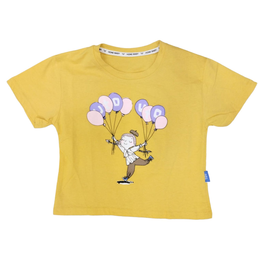 Mustard-Sleeved Girls T-Shirt 