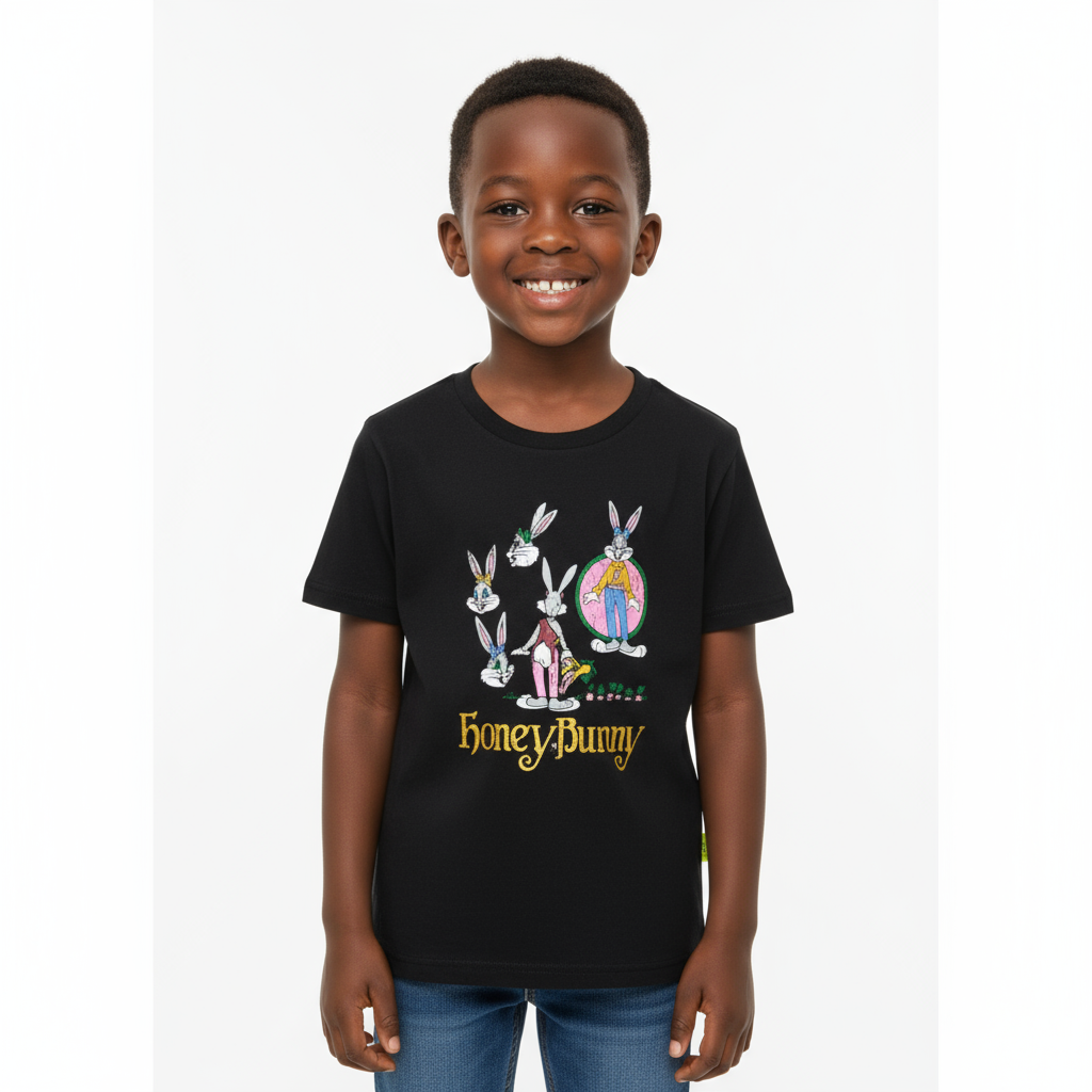 Grey Honey Bunny Short Sleeved Kids’ T-shirt | Sizes 100, 120, 130, 140