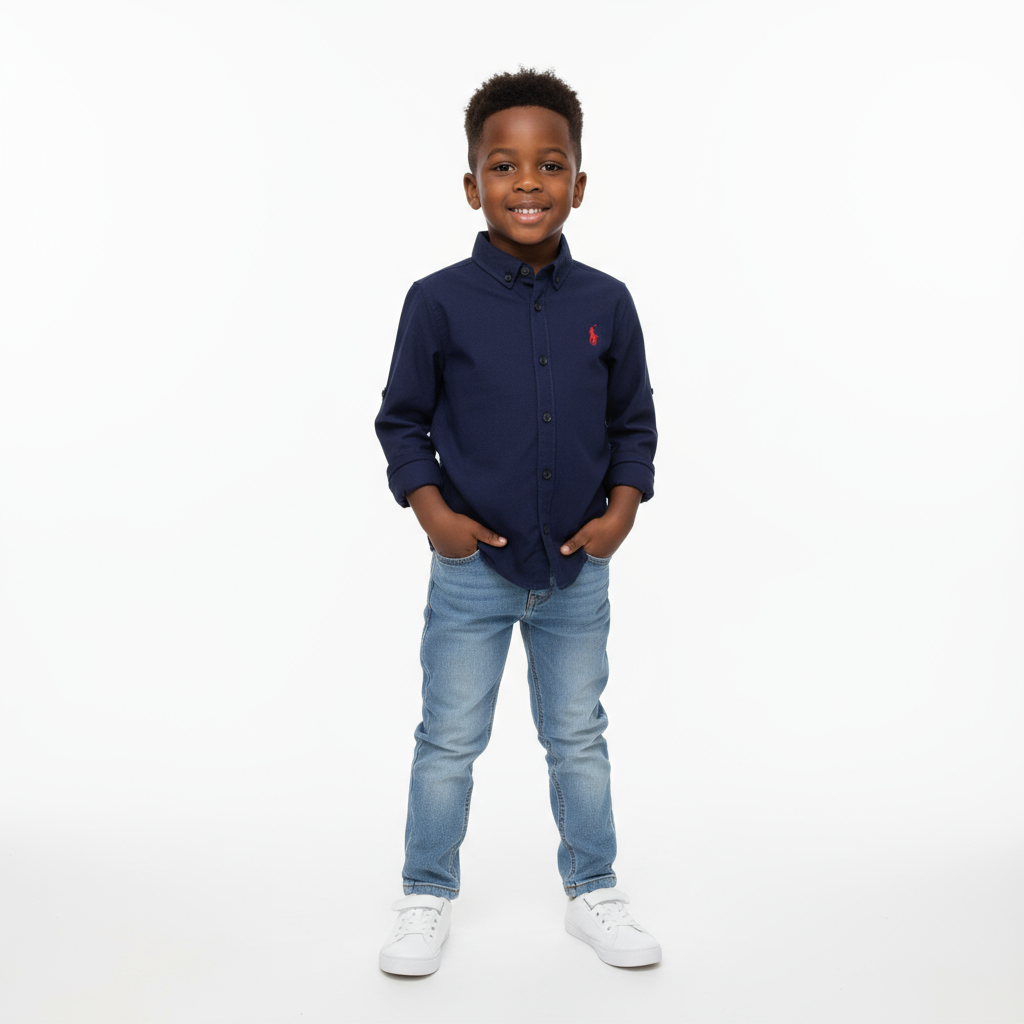 Polo Boys Official Shirt | Navy Blue Kids Dress Shirt | Size 2–3 Years