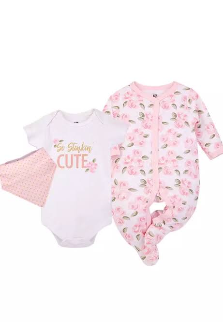 Hudson Baby floral Baby Layette set (3pcs)