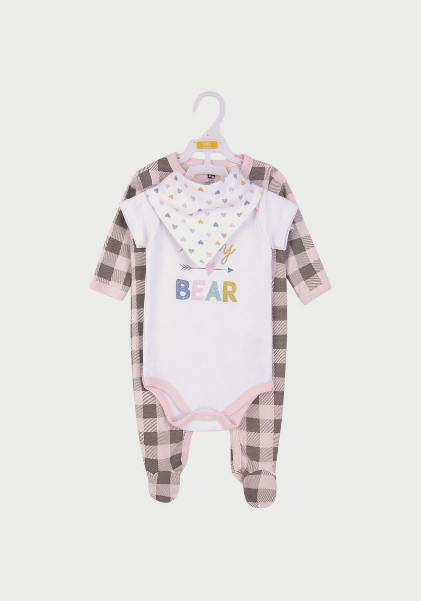 Hudson Baby Checkered pink Baby Layette set (3pcs)