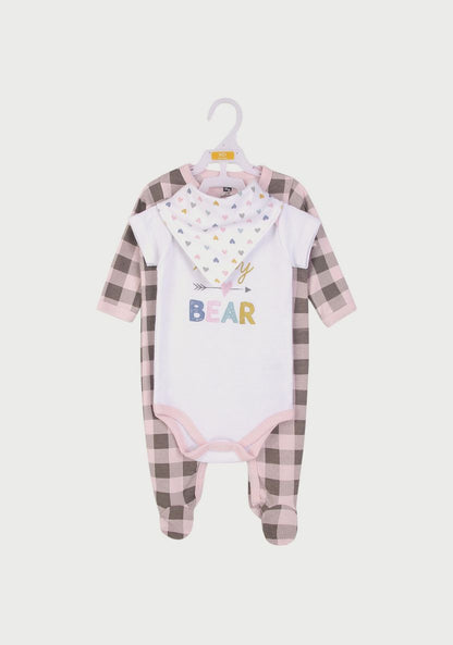 Hudson Baby Checkered pink Baby Layette set (3pcs)