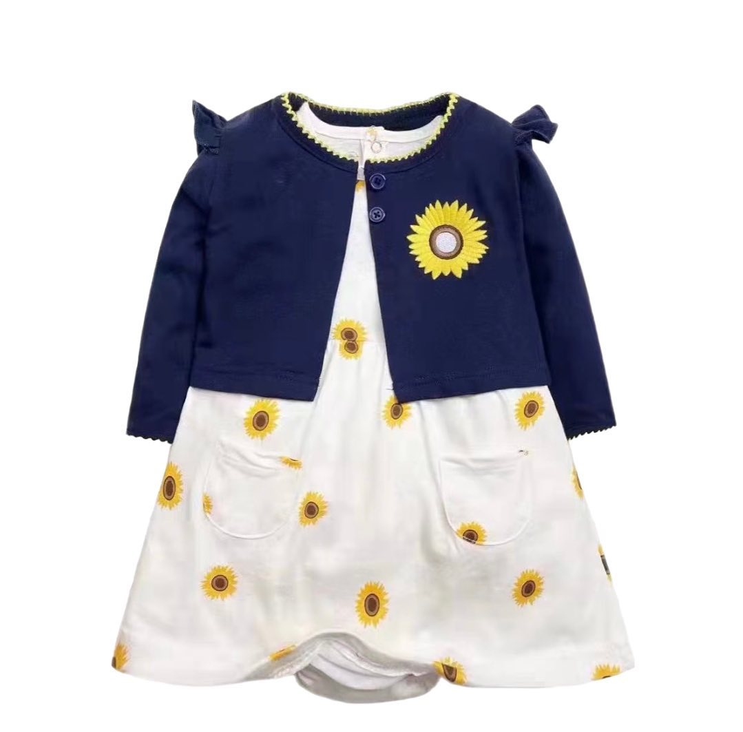 Baby Girls' Dress Set with Sunflower Themes