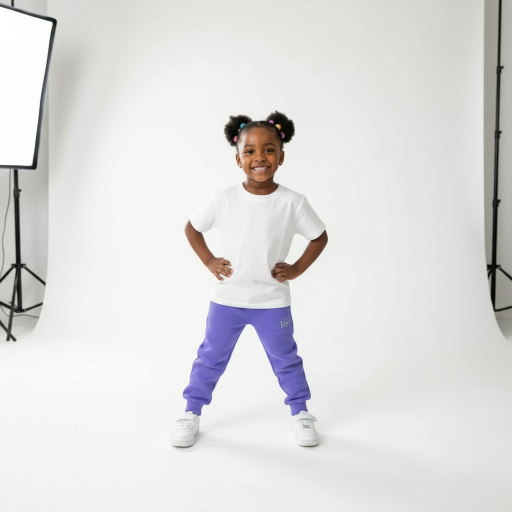 High Quality Fabric Girls' Purple | Elastic Waistband Shine Print Sweatpants