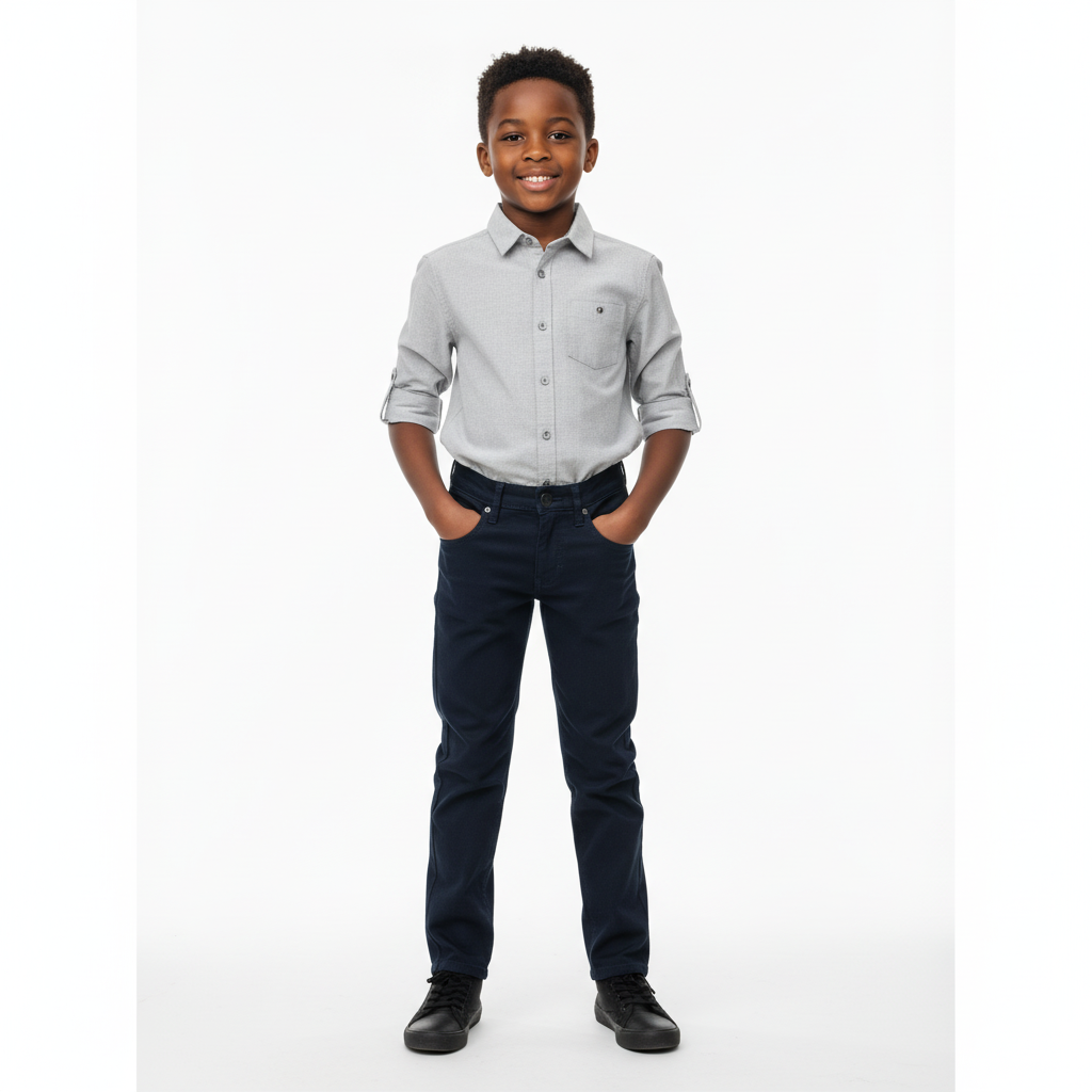 Boys Navy Blue Khaki Trousers | Comfortable & Durable | Elastic Waist
