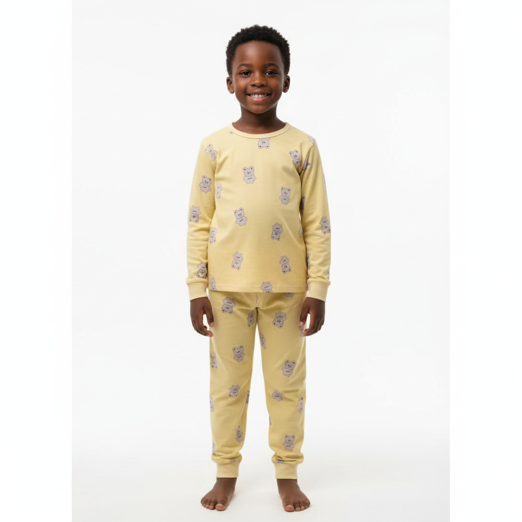 Happy Teddy Bear Boys Pajamas | Size 120–130 | 100% Cotton | Soft & Fun