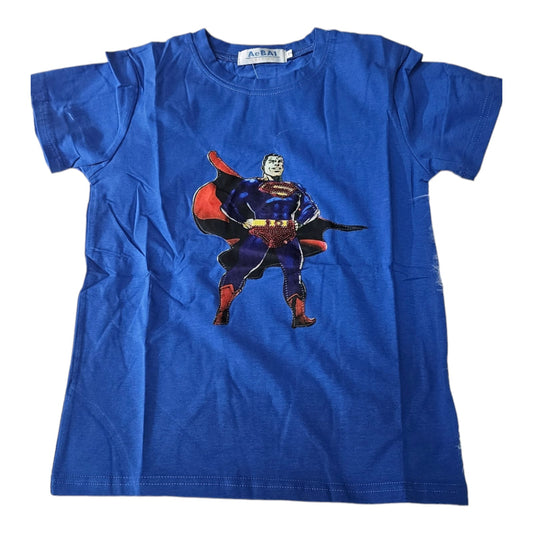 blue superman  Themed Boys Sequin T-shirts