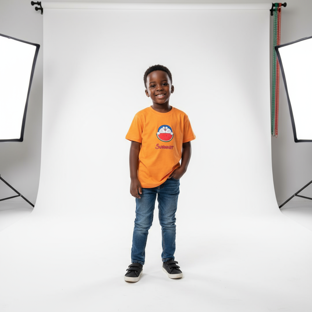 Orange Summer Short-Sleeved T-Shirt | Ages 4–7 (110–130) | Cotton Comfort