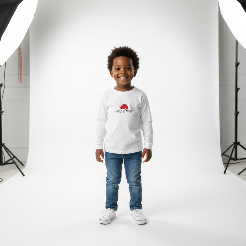 Happy Boy White Long-Sleeved T-Shirts | Sizes 3–8 yrs | Cotton Comfort