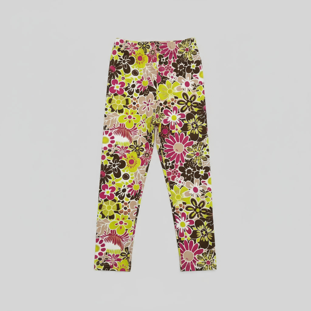 Retro Flower Print Girls Leggings | Stretchy Kids Tights | Ages 8–14 Years