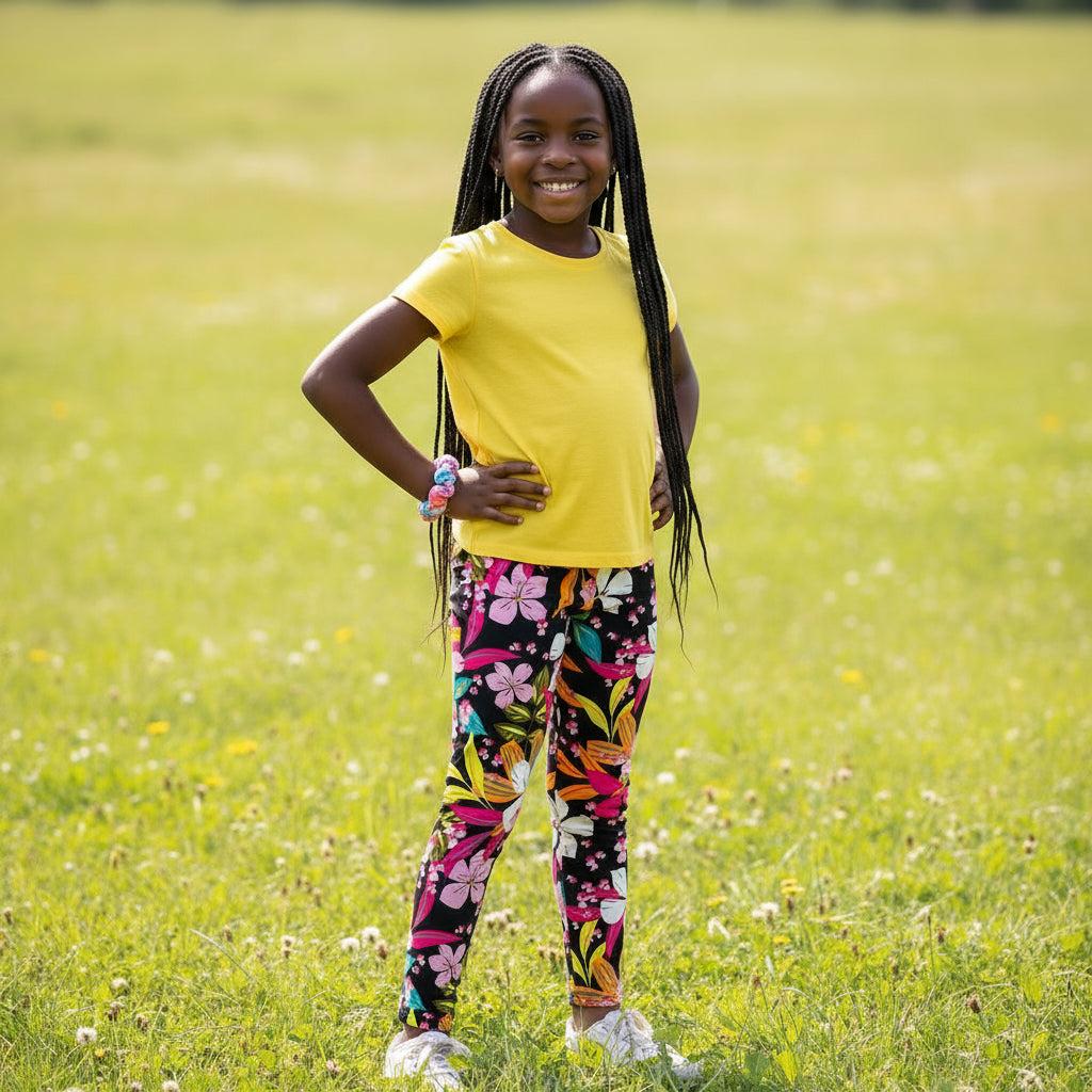 Black Multi Floral Girls Tights | Ages 7–16 | Soft & Stretchy Fit