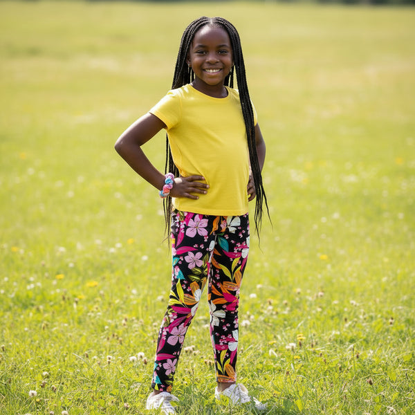 Black Multi Floral Girls Tights | Ages 7–16 | Soft & Stretchy Fit