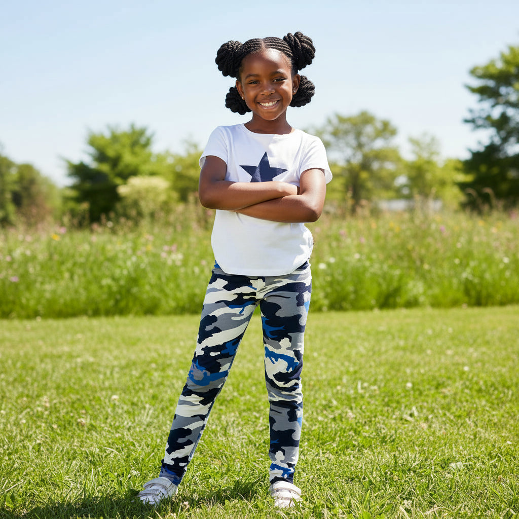 Girls Camouflage Tights | Soft Stretch Fabric | Sizes 130–170 (Ages 6–13)