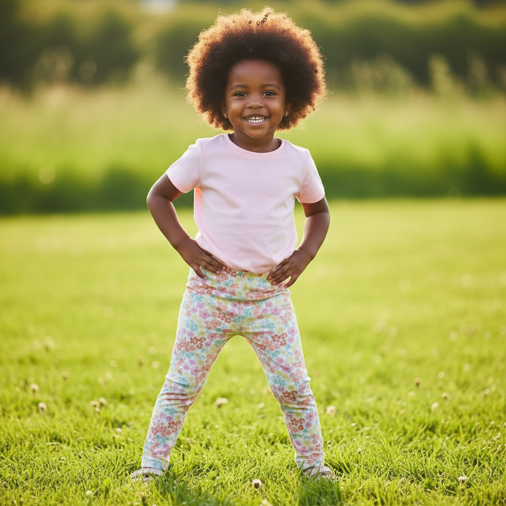 White & Pink Floral Girls Tights | Ages 6M–3Y | Soft Stretch Baby Leggings