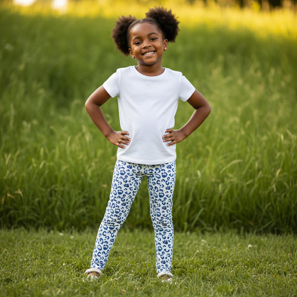 Blue Leopard Girls Leggings | Smart Spots Tights | Sizes 90–130 (Ages 2–9)