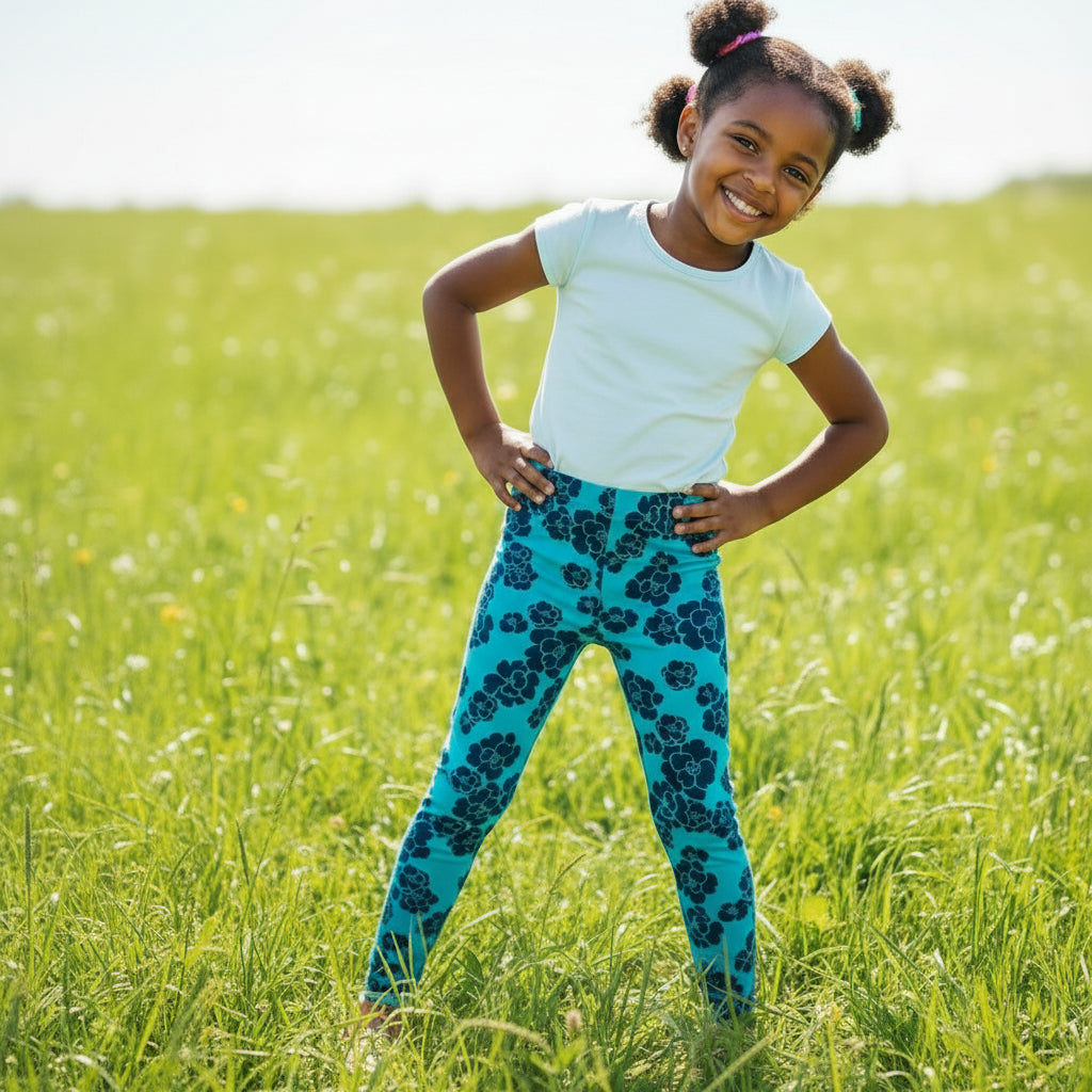 Light Blue Floral Girls Tights | Ages 7–16 | Soft Stretchy Kids Leggings