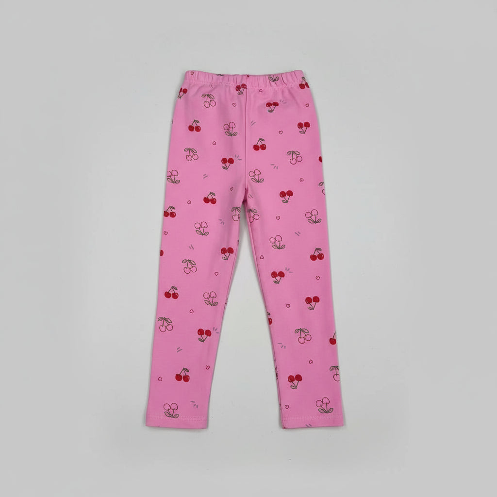 Girls Pink Cherry Print Leggings | Soft Stretch Pants | Ages 2–7 Years