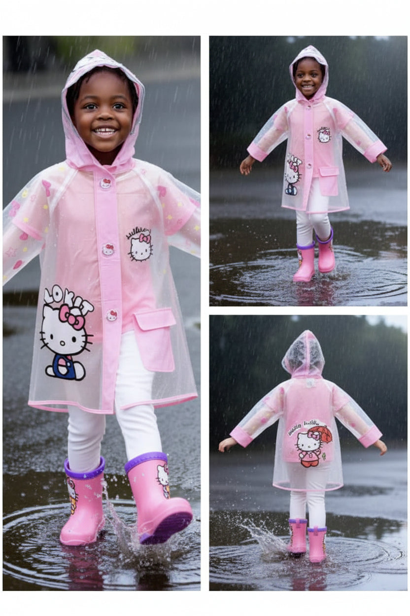 Hello Kitty Pink Rain Jacket for Girls | Waterproof Kids Raincoat | Official Hello Kitty Design