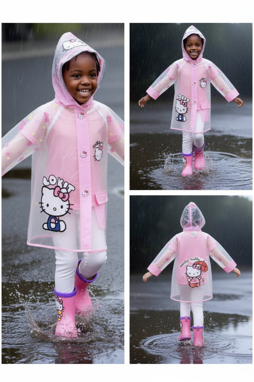 Hello Kitty Pink Rain Jacket for Girls | Waterproof Kids Raincoat | Official Hello Kitty Design