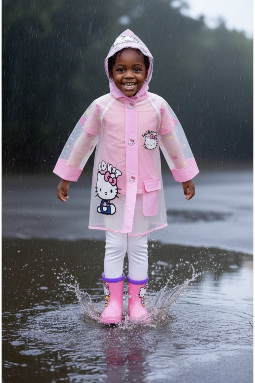 Hello Kitty Pink Rain Jacket for Girls | Waterproof Kids Raincoat | Official Hello Kitty Design
