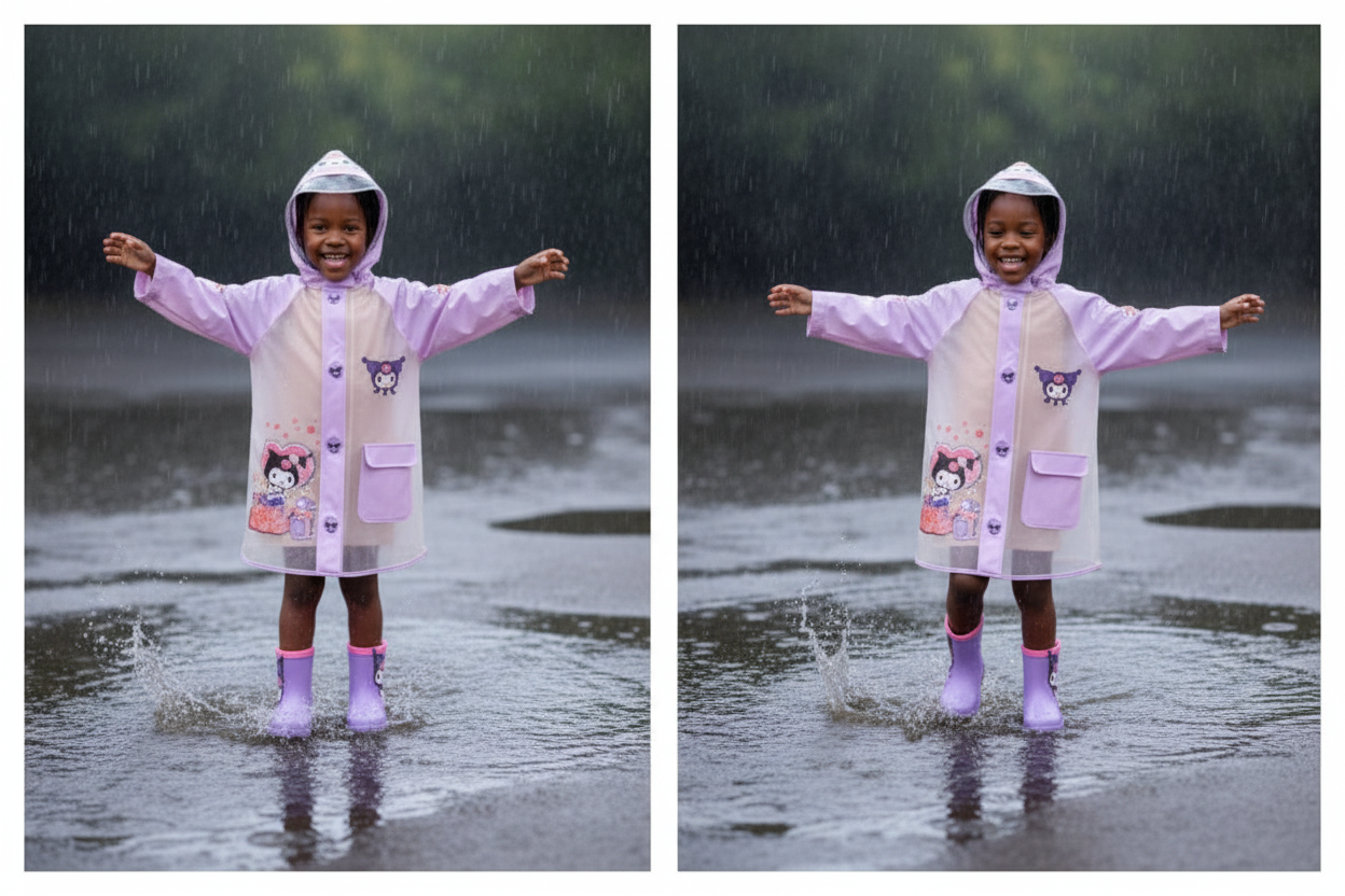 Kuromi Themed Purple Rain Jacket for Girls | Waterproof Kids Raincoat | Cute Feline Design