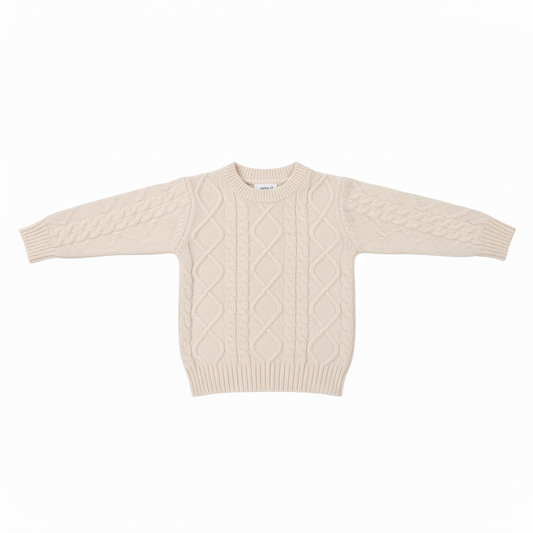 Cream long sleeved knit pattern sweater