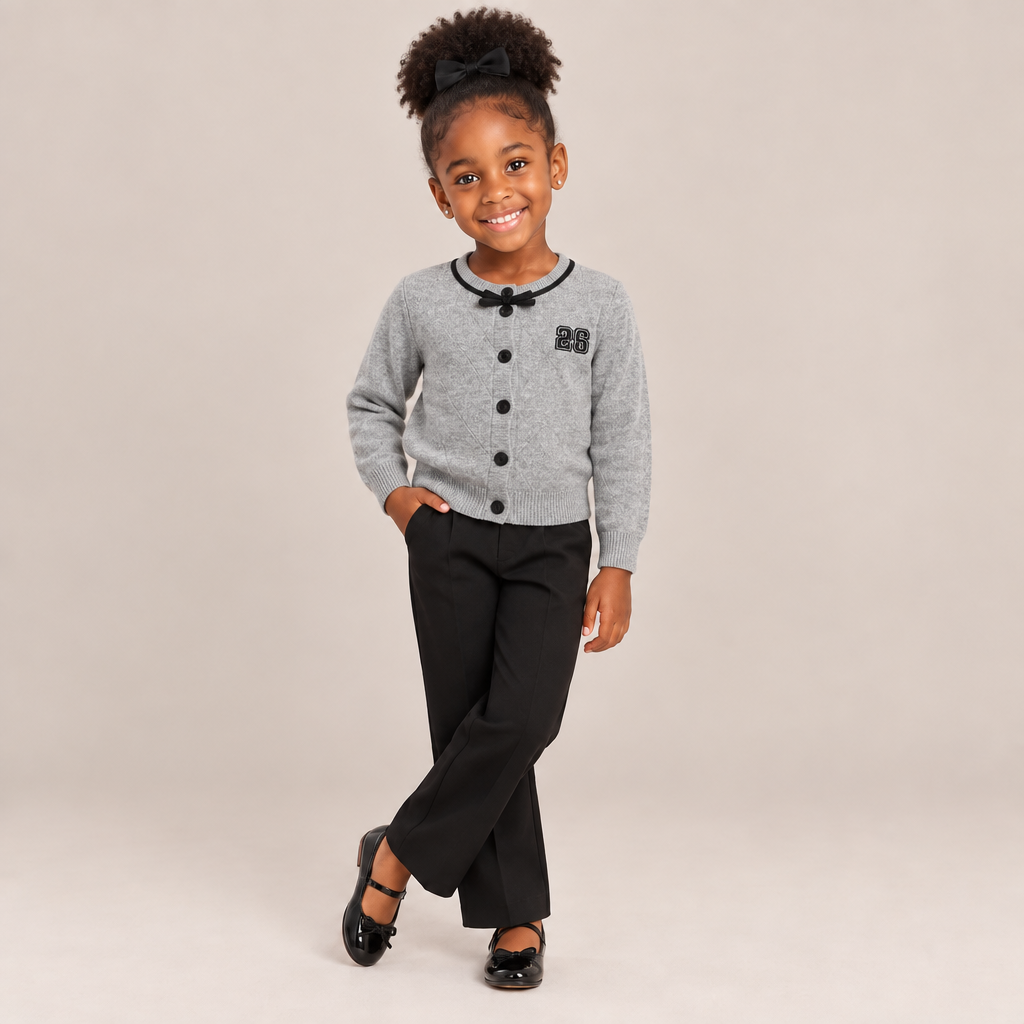 Girls’ Comfortable Sweater – Red, Cream & Grey | Sizes 110–150