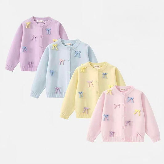 Girls’ Comfortable Sweater with Bow Details – Yellow, light blue,Pink & Lilac | Sizes 110–150